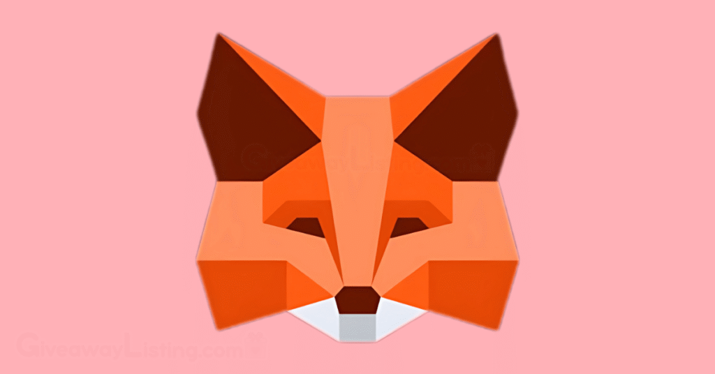 the Metamask logo on a light pink background.