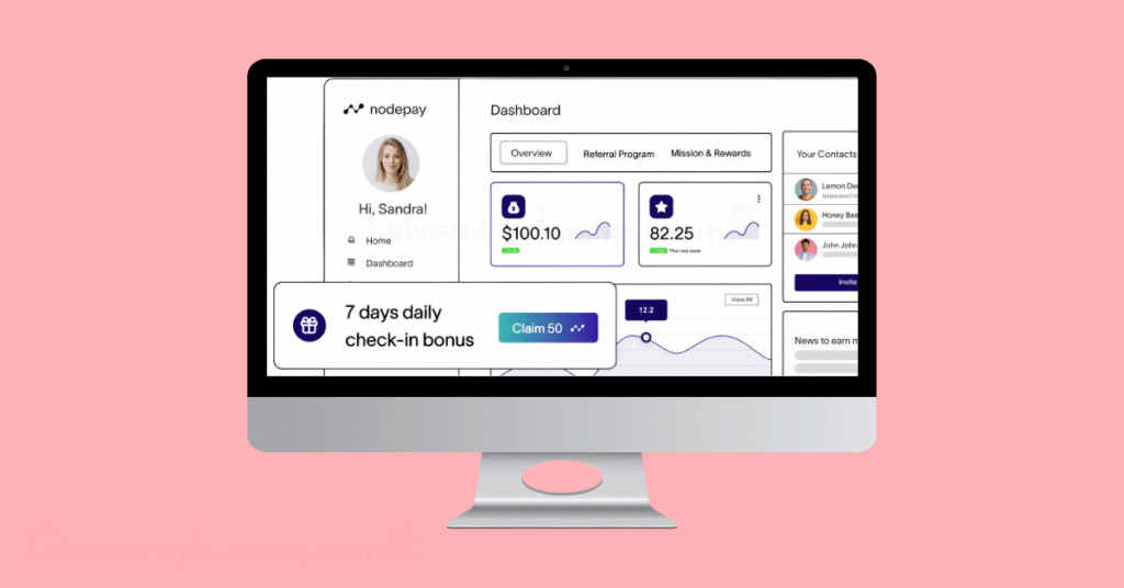 a monitor screen showing the Nodepay app dashboard.
