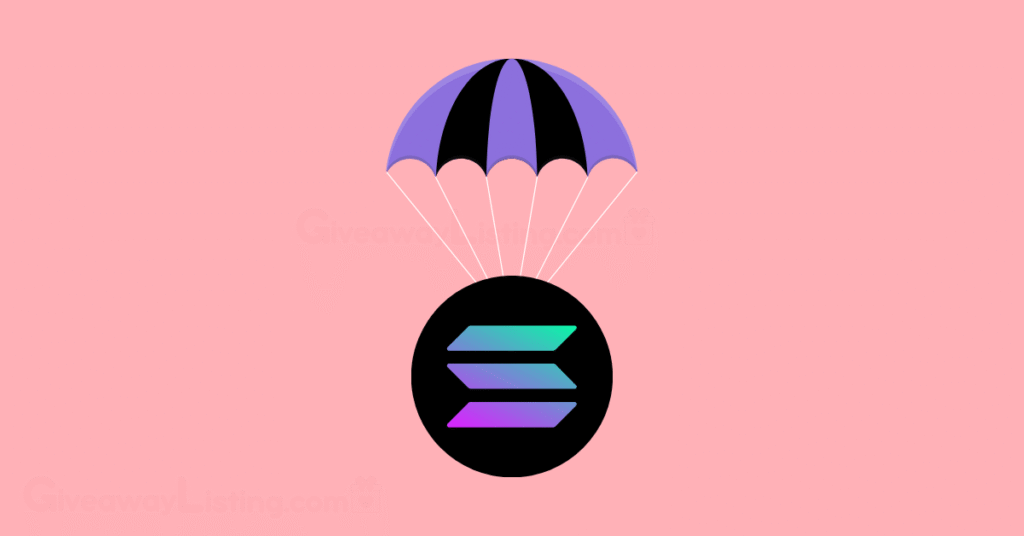 the Solana logo hanging on a parachute.
