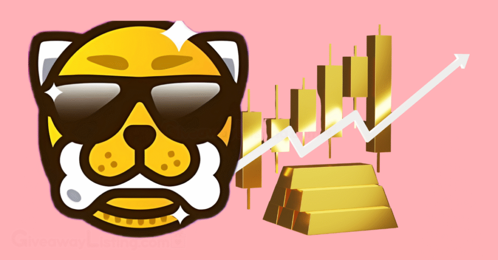 Not Bored Puppies character logo and gold trading candlesticks