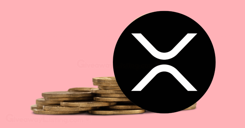 the XRP logo and a pile of gold coins.
