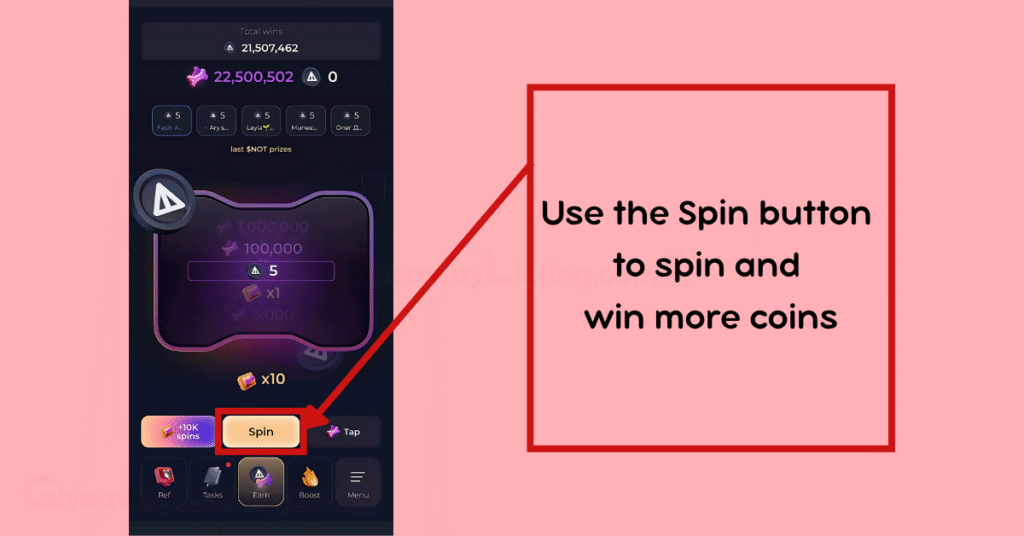 The Not Bored Puppies Spin interface and a text box stating how to use the Spin button