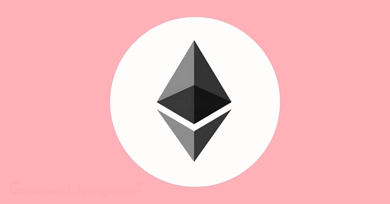 the Ethereum coin logo on a light pink background.