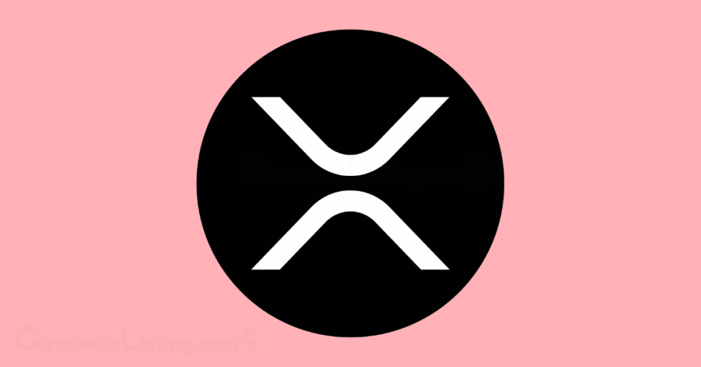 the XRP logo on a light pink background.