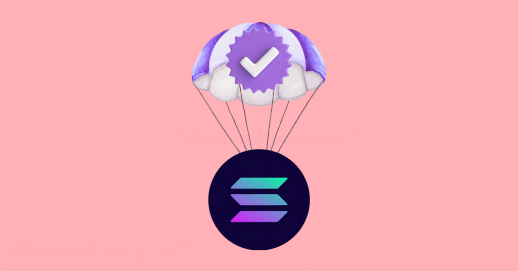 a parachute with a check mark carrying the Solana logo.
