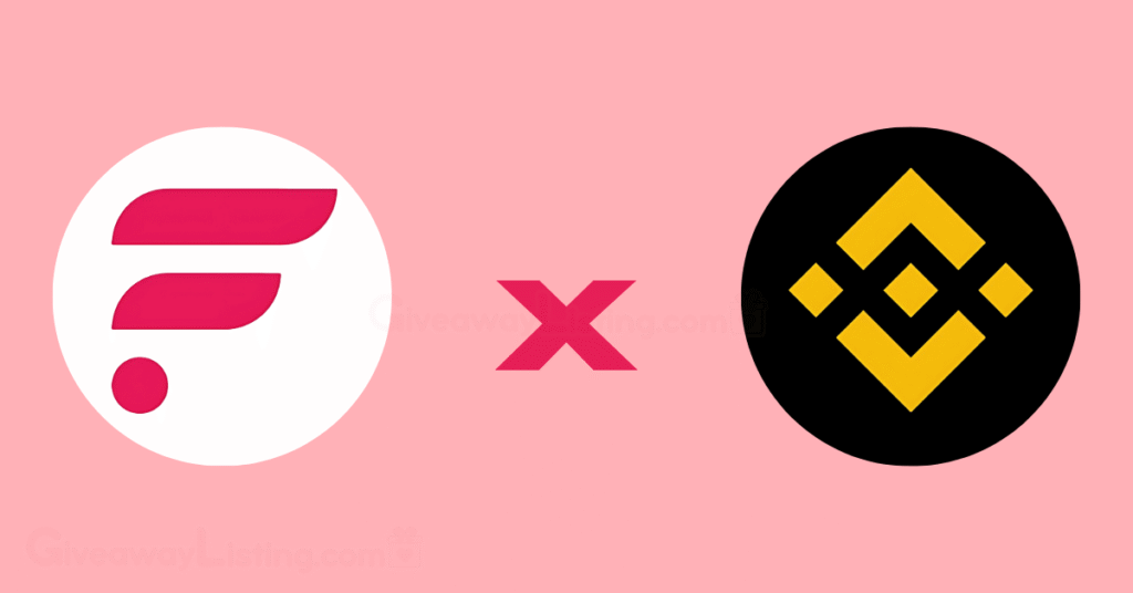 Flare network and Binance logos on a light pink background.