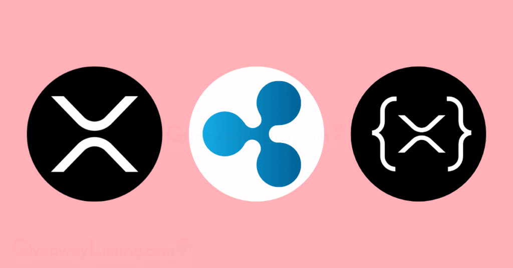 XRP, Ripple, and XRPL logos on a light pink background.