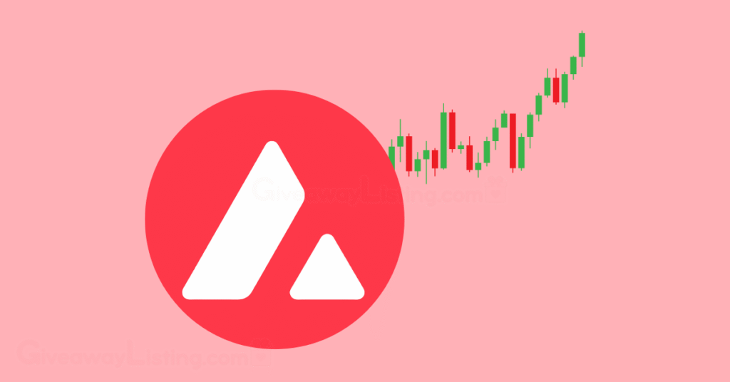 Avalanche logo and trading candlesticks in a light pink background.