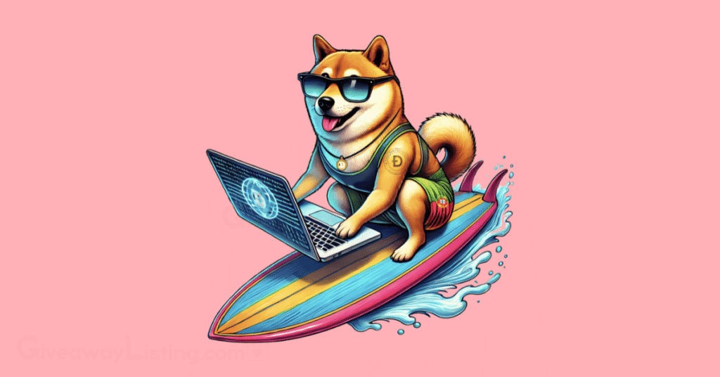 A dog with a Dogecoin tattoo in a hackathon mode.