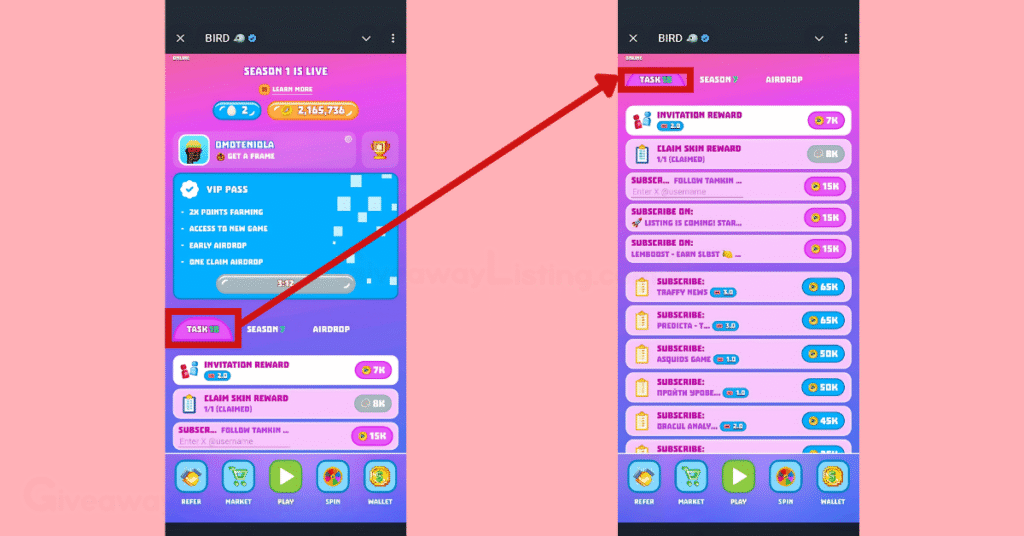 Bird interfaces showing how to complete tasks
