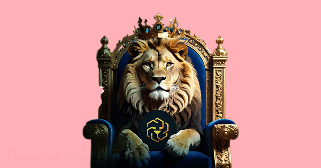 a Lion holding the LEO token logo with a crown of the Bitfinex logo.