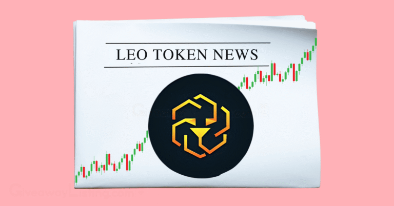 a newspaper showing LEO Token News, the LEO Token logo and candlesticks.