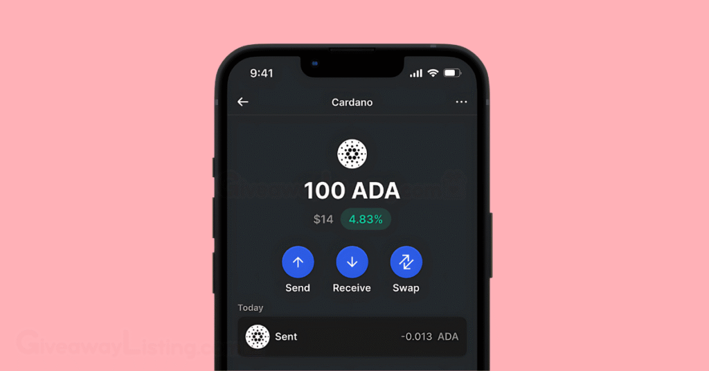 a mobile phone showing a trading of the ADA token.