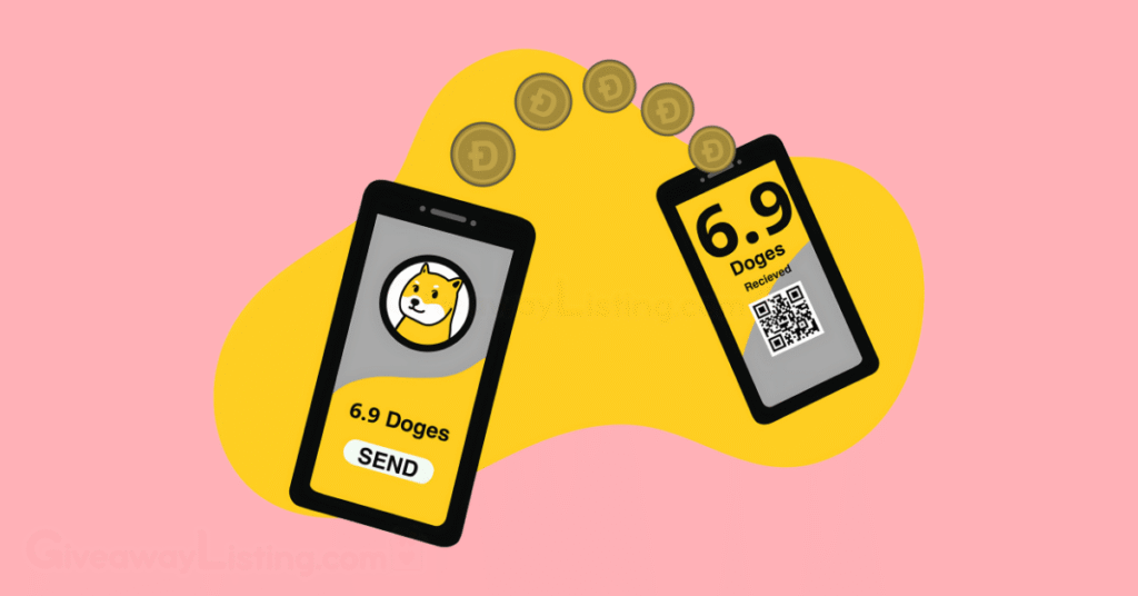 Doge coins being from one mobile phone to another.