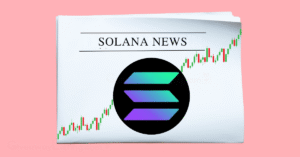 a newspaper showing Solana News, the Solana logo and candlesticks.