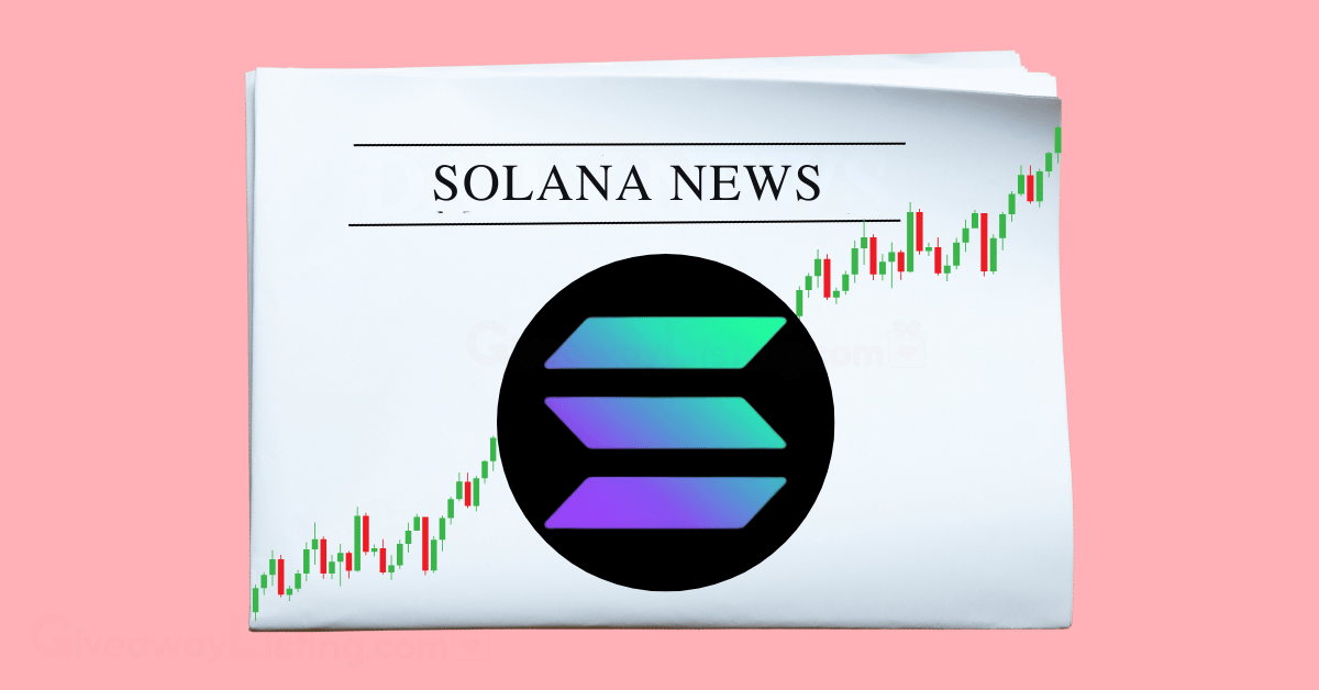 a newspaper showing Solana News, the Solana logo and candlesticks.