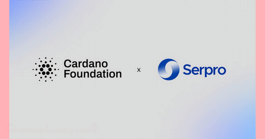 Cardano and Serpro partnership announcement flyer showing the Cardano and Serpro logos.