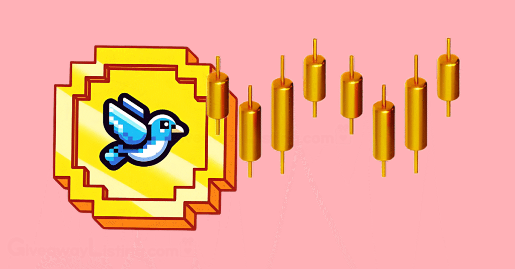 The Bird token logo and gold trading candlesticks