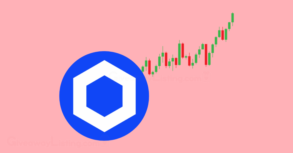 The Chainlink logo and trading candlesticks.