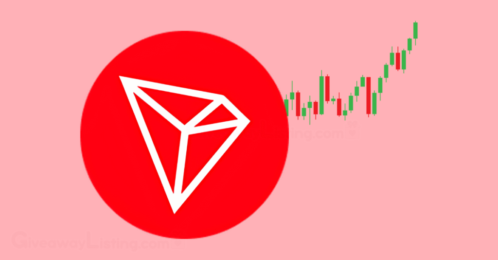 The TRON logo and candlestick charts.