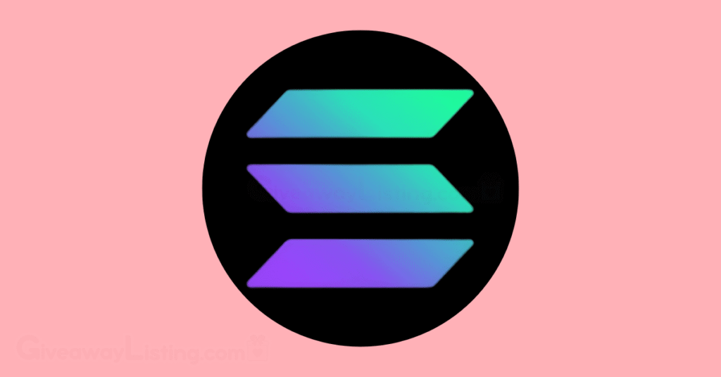 Solana logo on a light pink background.