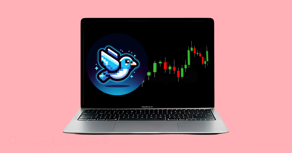 The Bird logo and trading candlesticks on a laptop screen mockup