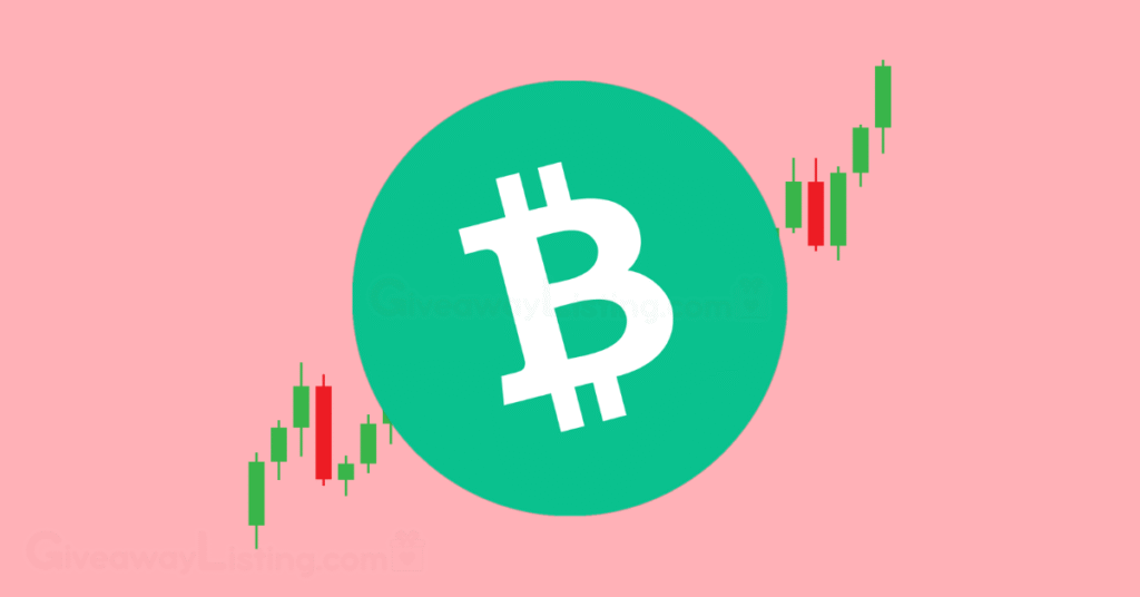 The Bitcoin Cash logo with candlestick charts behind it.