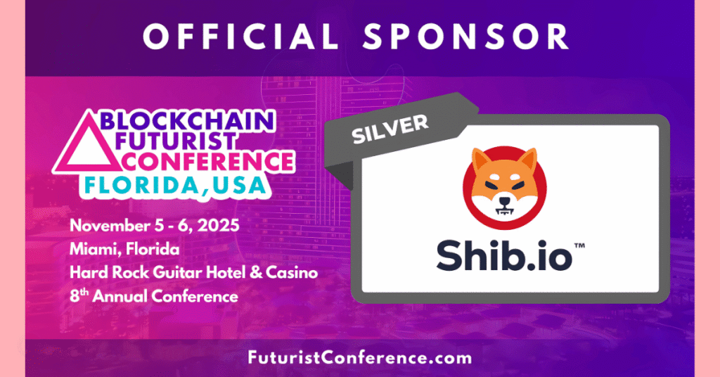 Shiba Inu sponsorship announcement flyer for the Blockchain Futurist Conference.