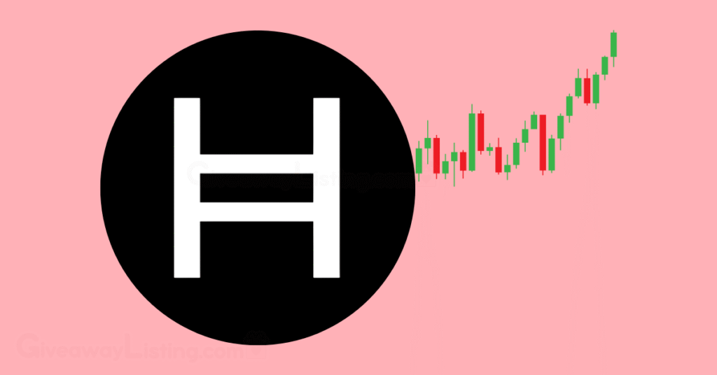 The Hedera logo with candlestick charts.