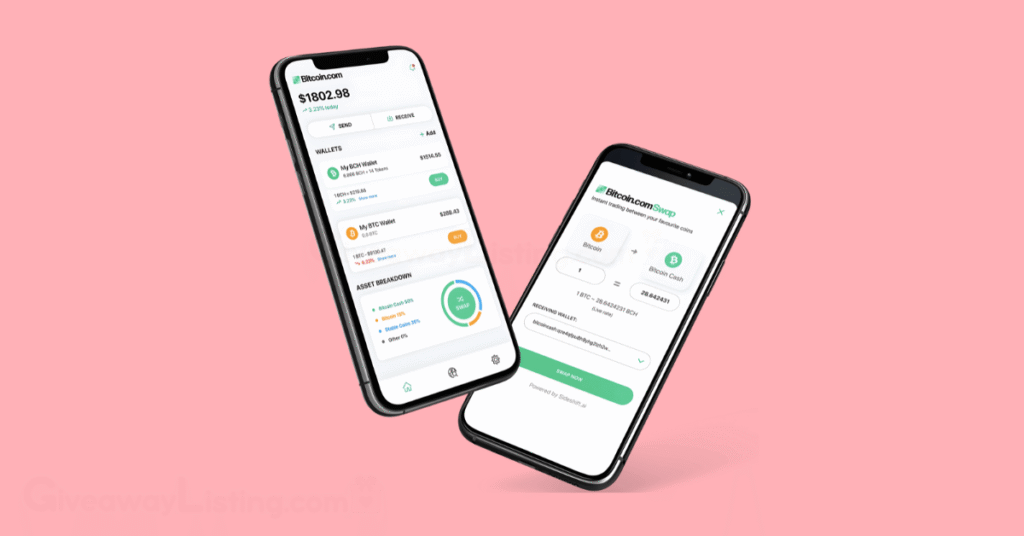 mobile phones showing the Bitcoin Cash wallet.