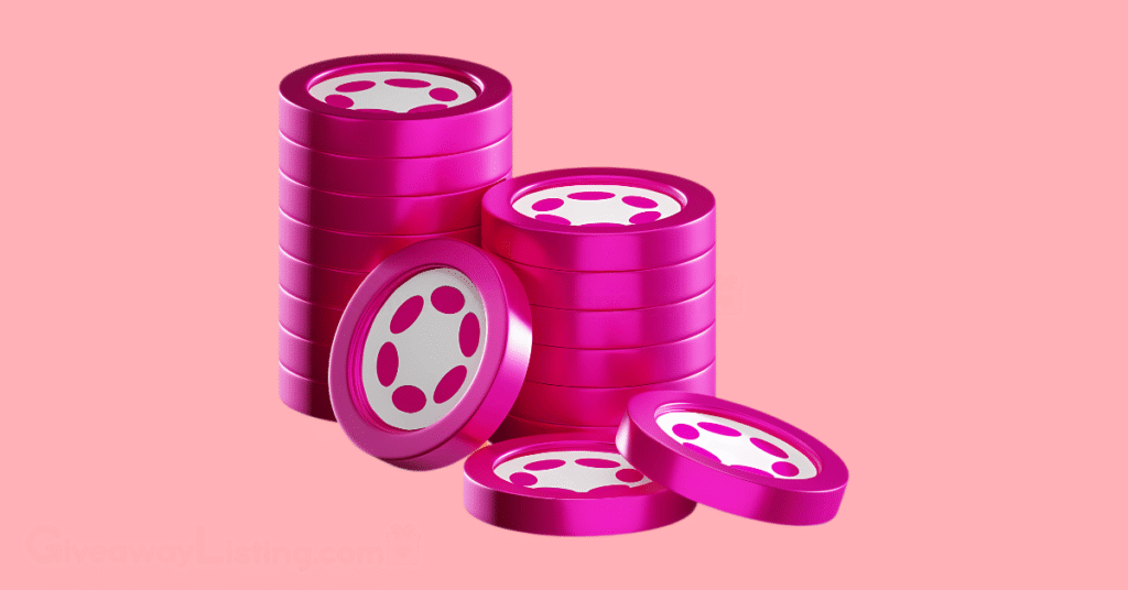 A stack of Polkadot coins.