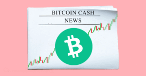 a newspaper showing Bitcoin Cash News, the Bitcoin Cash logo, and candlesticks.