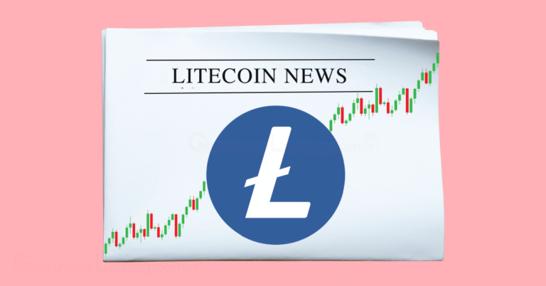 a newspaper showing Litecoin News, the Litecoin logo, and candlesticks.