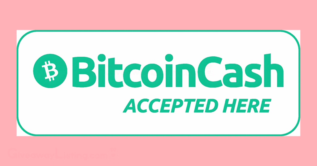 A tag that shows the Bitcoin Cash logo with the text 'BitcoinCash accepted here.'