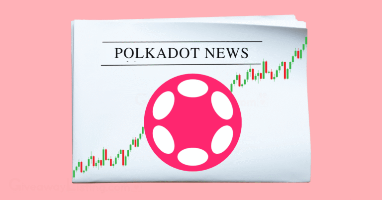 A newspaper showing Polkadot News, the Polkadot logo, and candlesticks.
