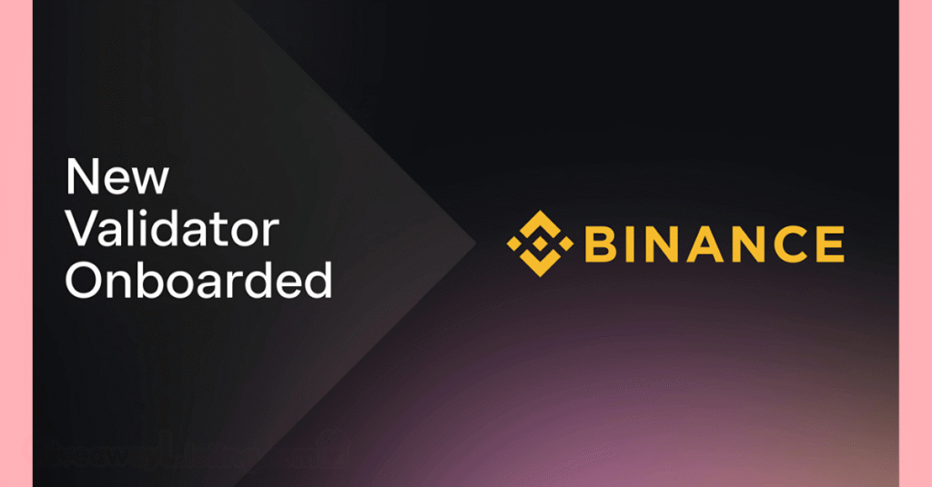 An announcement flyer showing Binance as the new validator of MANTRA.
