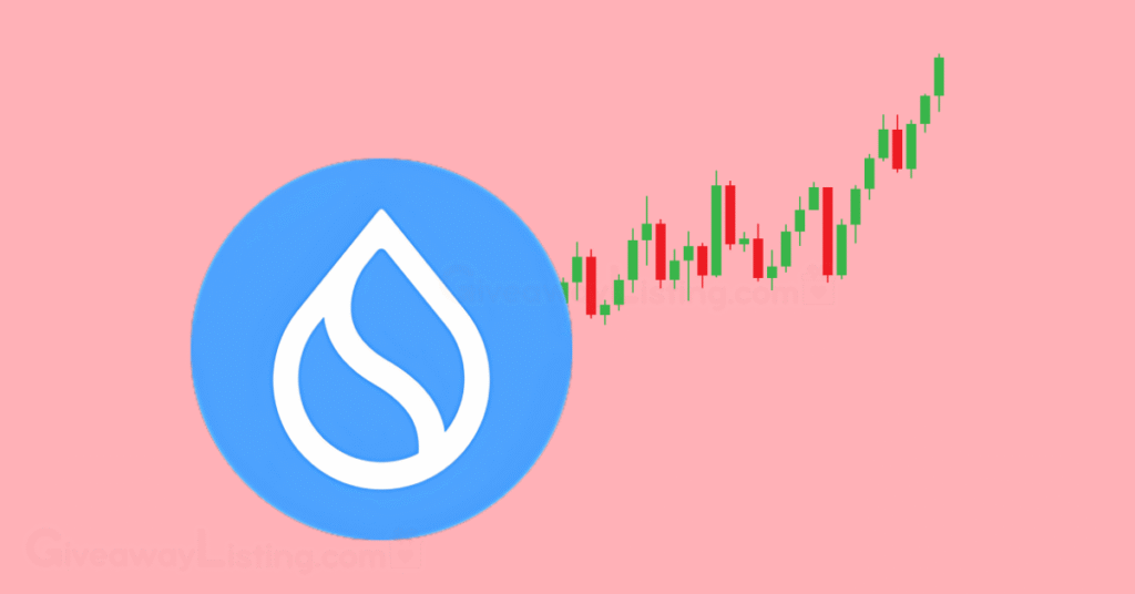The Sui logo and candlestick charts.