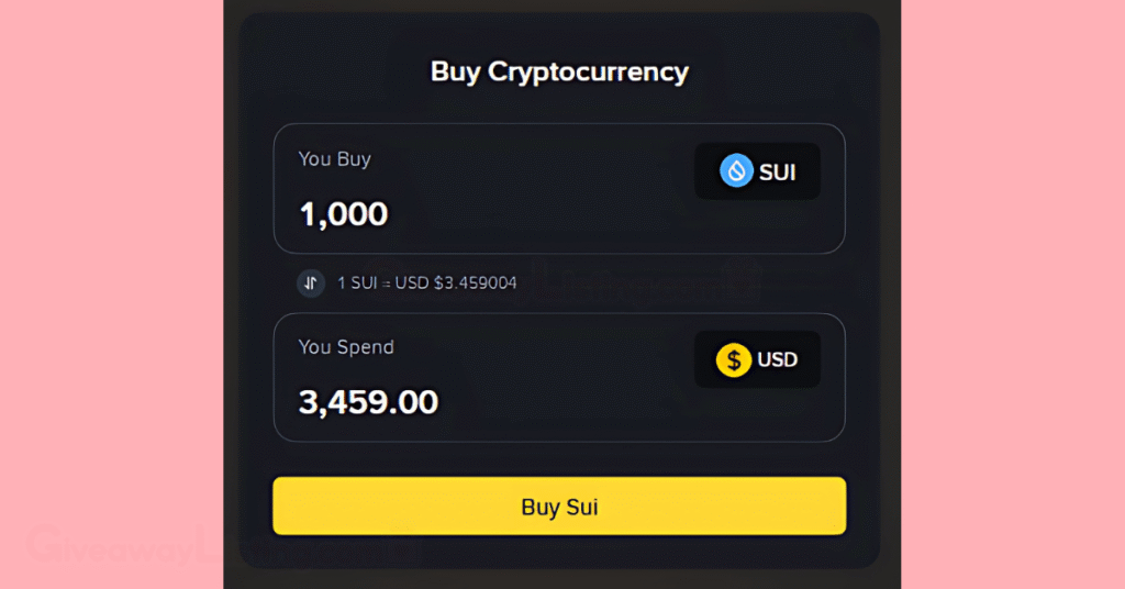The Binance platform showing how to buy SUI.